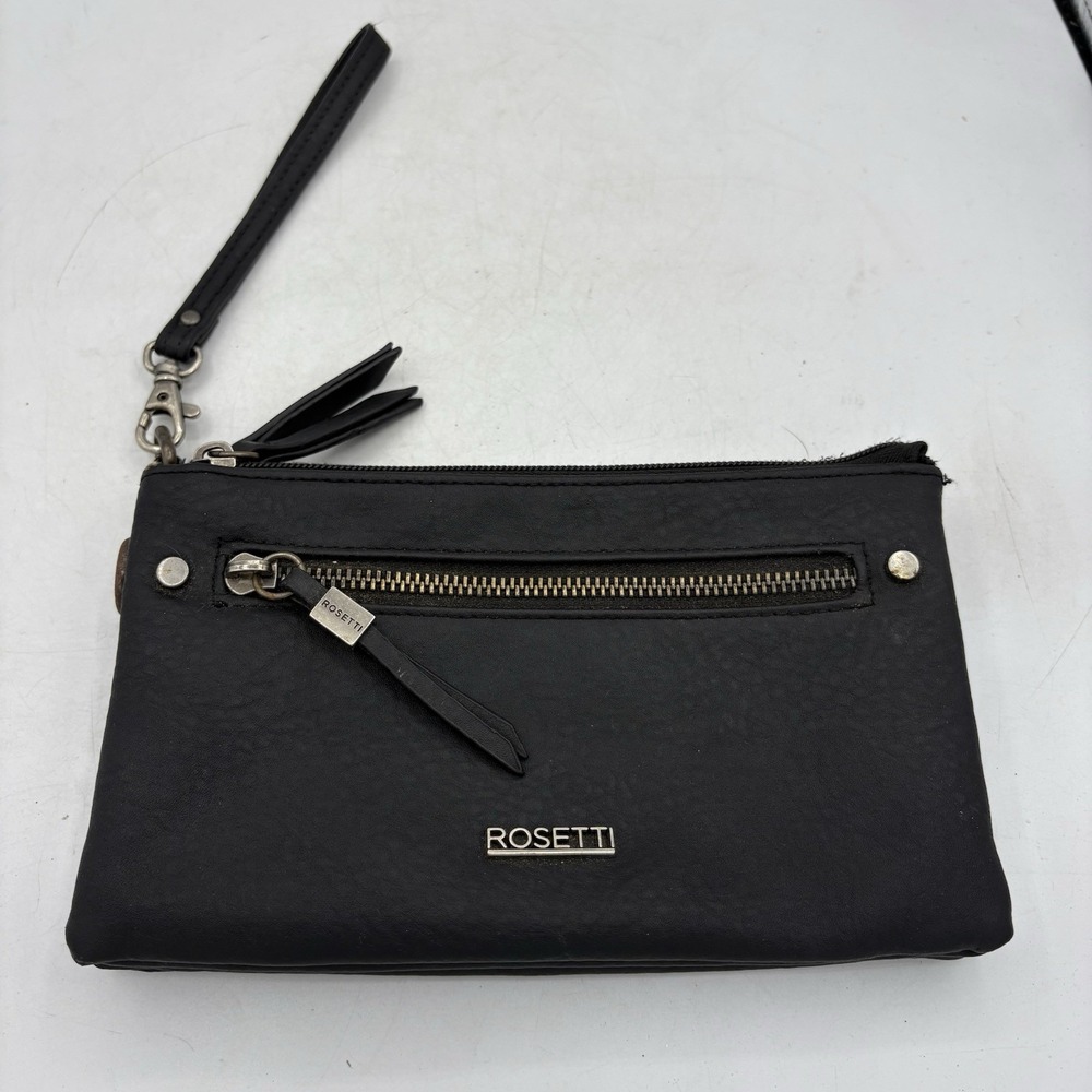 Rosetti Clutch Wallet Wristlet Womens Black 8.5"x5.25"x1" 2 Compartment Zip